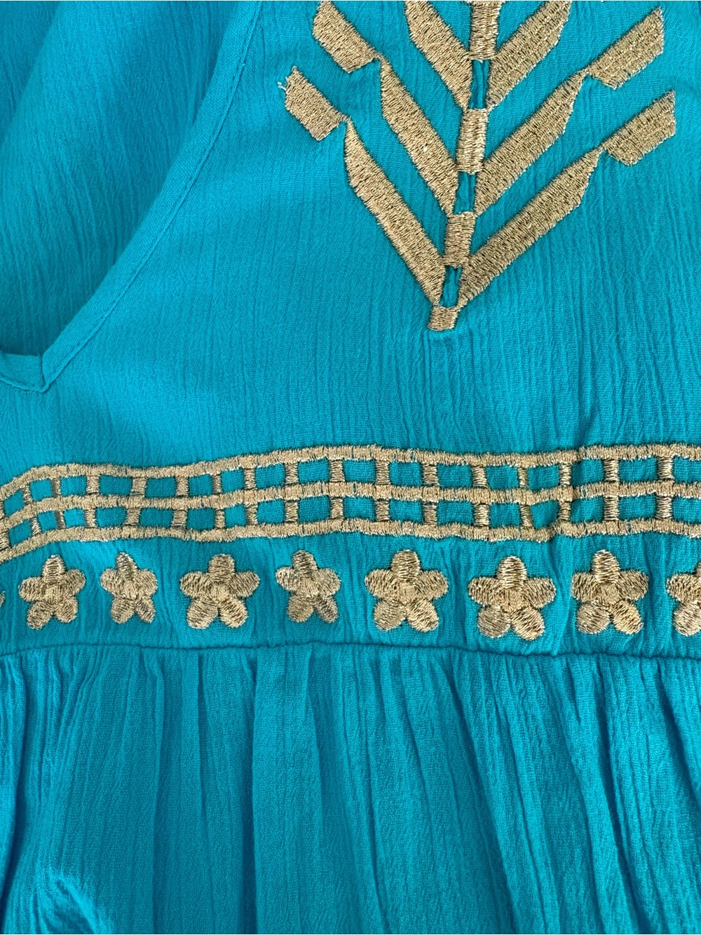 NEW Soft Surroundings Zaneta turquoise and metallic gold embroidered dress - Picture 4 of 8